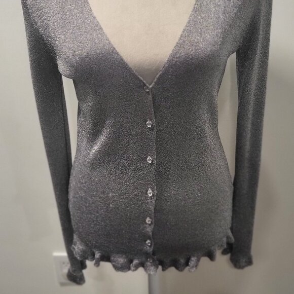 Anne Klein front button ruffled sweater with glass buttons Size M - Picture 1 of 5